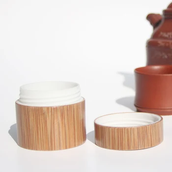 

2pc Round Bamboo Cream Bottle Women Cosmetic Jar Refillable Face Cream Lotion Storage Containers