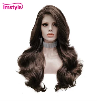 

Imstyle Brown Lace Wig Wavy Synthetic Lace Front Wig Heat Resistant Fiber Glueless Long Daily Wigs For Women