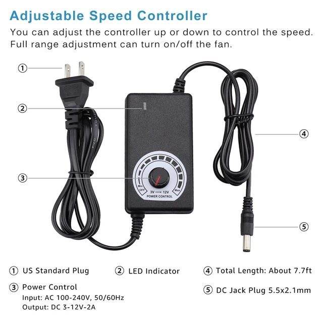 Gdstime 120mm DC 12V 220V Fan Mining Computer Chassis Workstation Radiator 12cm 120mmx25mm High Speed Router Server Cooling Fan 3V-12V Controller