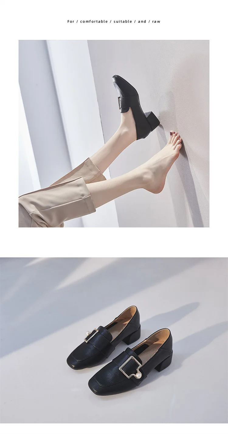 British Style Women's Loafers PU Leather Low Square Heels Shoes Slip On Square Toe Metalic Shoes Casual Shoes Women's Shoes