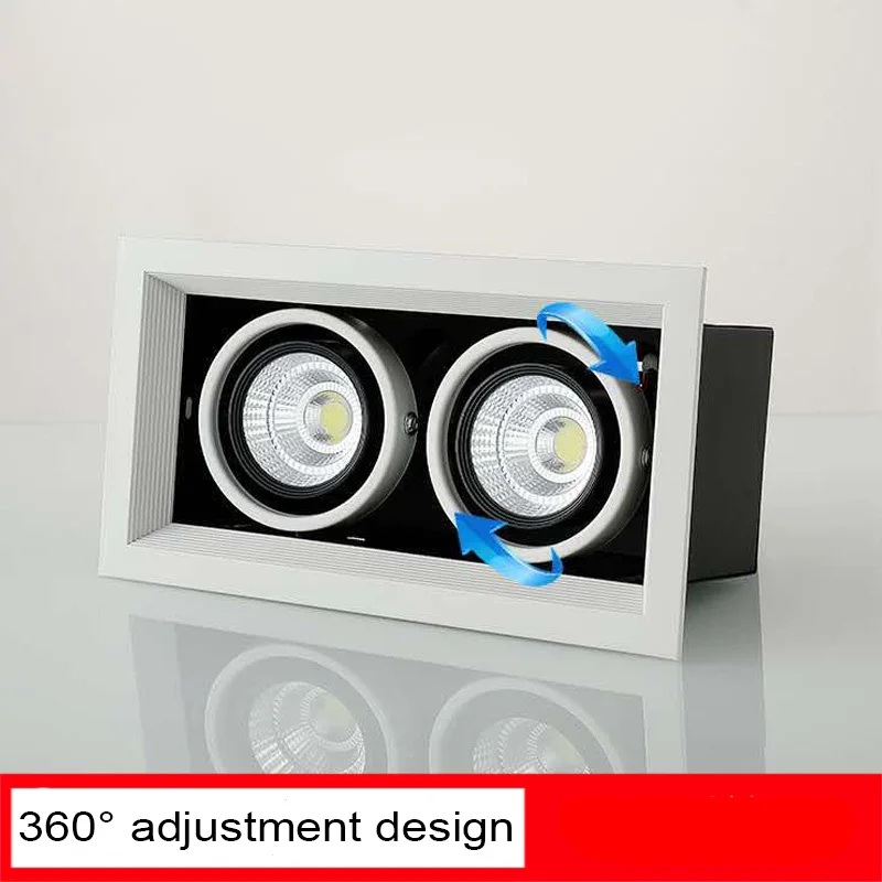 AC100-265V COB Bold Lamp Square Double Head Spotlight 7W/12W/20/30W Embedded DownLight Adjustable Ceiling Light Grille Light