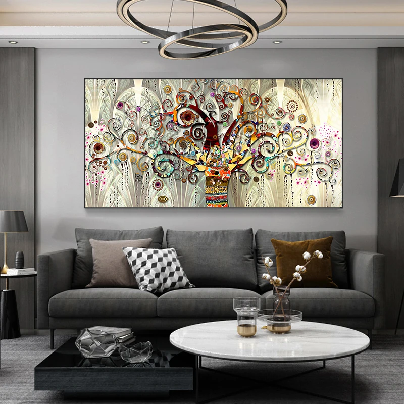 

Famous Painting Tree of Life By Gustav Klimt Canvas Painting Posters and Prints Abstract Wall Art Pictures for Living Room