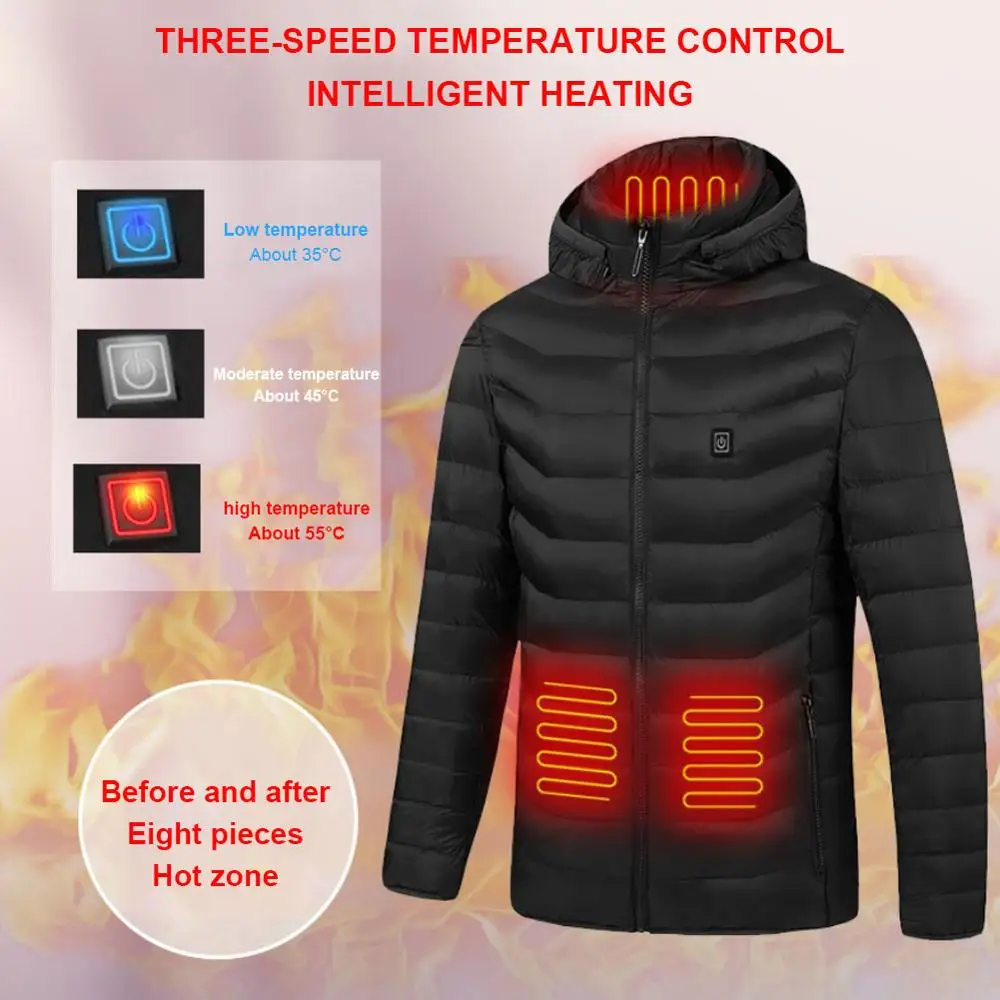 

High Quality Heated Jackets Vest Down Cotton Mens Women Outdoor Coat USB Electric Heating Hooded Jackets Warm Winter Thermal