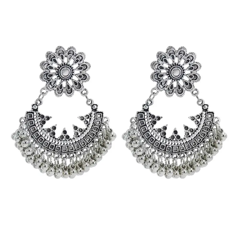 Drop Earrings Dangle Earrings Flower Earrings Afghan Jewelry Oxidized Silver Color Drop Earrings For Women Carved Flower Pendientes Turkish Gypsy Tribal Party Gift