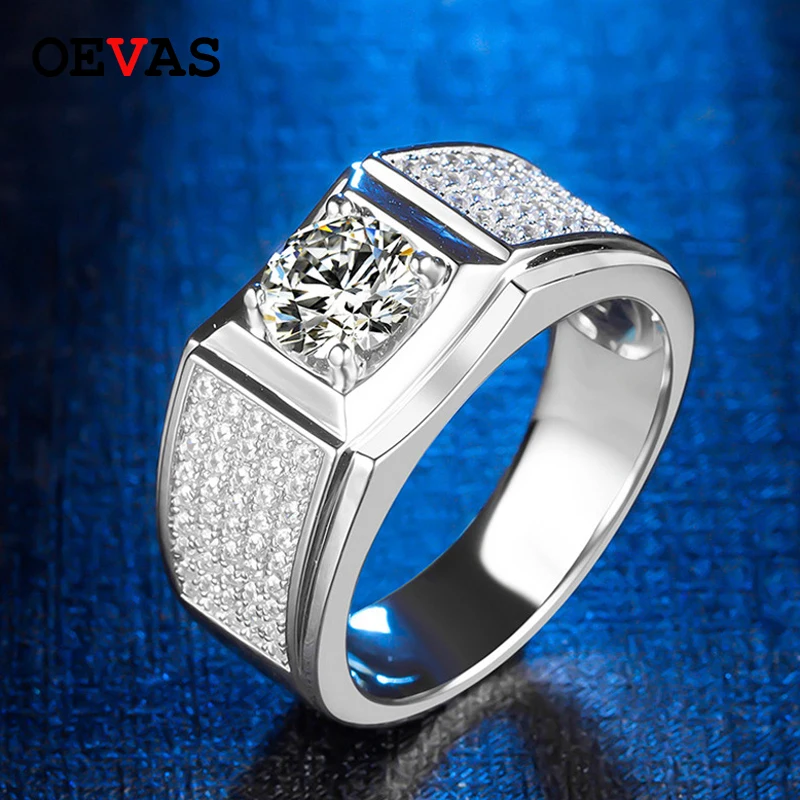 

OEVAS 100% 925 Sterling Silver Wedding Rings Sparkling Real 1 Carat D Color Moissanite Men Engagement Party Fine Jewelry Gift
