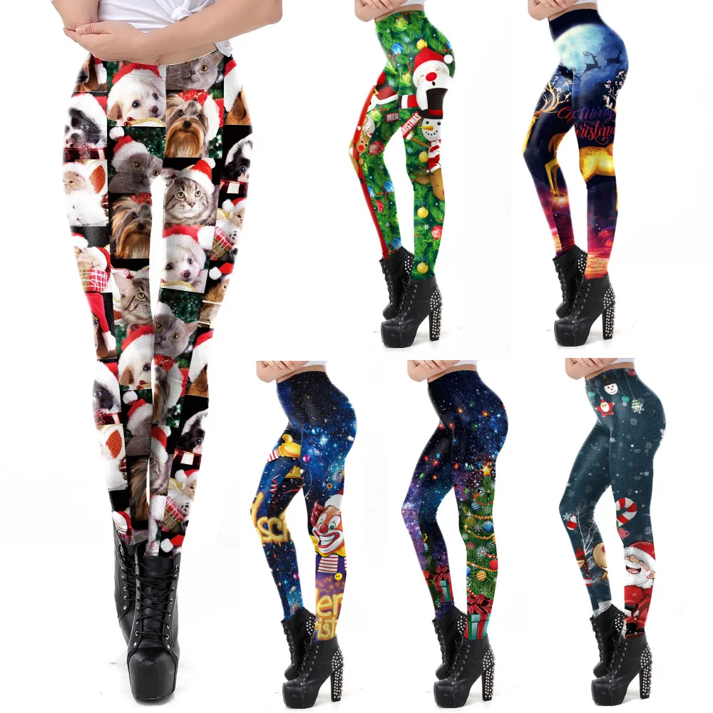 

VIP FASHION Christmas Dog 3d Digital Autumn Winter Festival Legging Women Sexy High Waist Elastic Leggins Plus Size