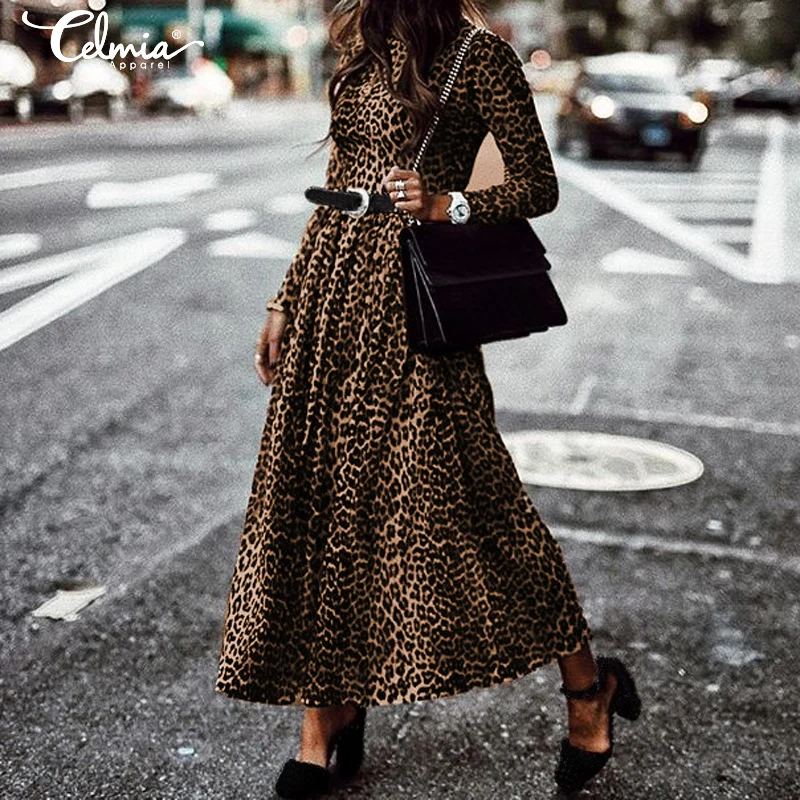 2020 Celmia Women Leopard Print Maxi 