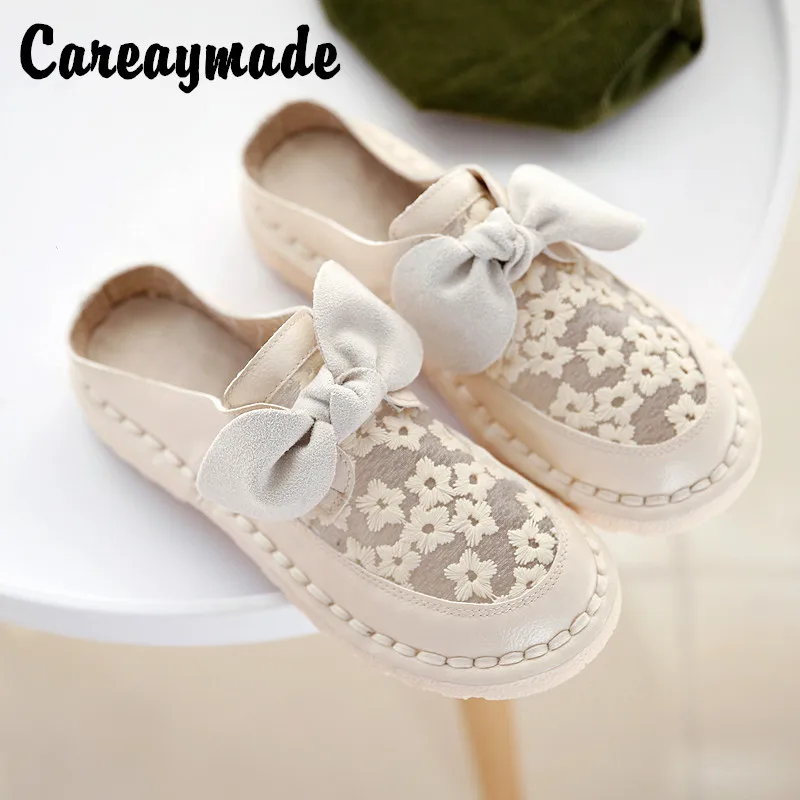 

Careaymade-Small fresh sweet bow slippers Daisy literature and art women's shoes summer comfortable students cool girl