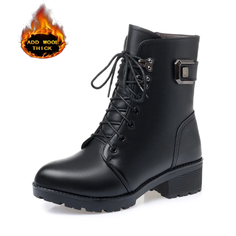 

New Winter Boots Women Keep Warm Plush Fleece Lining with Side Zip Thick Heel Anti Slip Undefined Heather Motorcycle Boots 2020