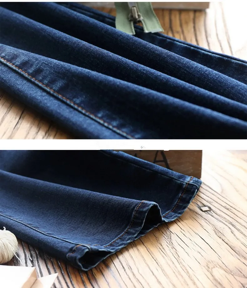 New Women Wide Leg Jeans Blue Zipper Washed Retro Denim Trousers Skinny Autumn Winter Big Size Flare Jeans