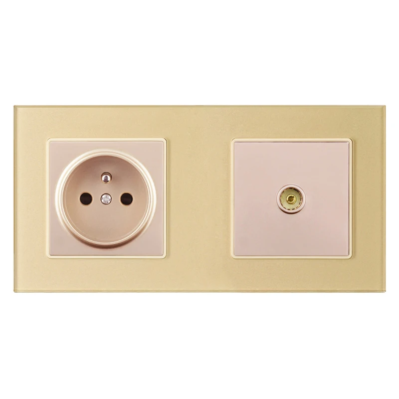 1Socket TV Outlet Atlectric FR Стандартный разъем RJ45 компьютерный ТВ телевизионный порт двойная розетка настенная электрическая розетка стеклянная панель розетки - Тип: 1Socket TV Outlet
