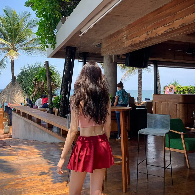 

New Style Korean-style Swimsuit Split Type Boxer Skirt Cute Push up Frilled Conservative GIRL'S Students Swimwear