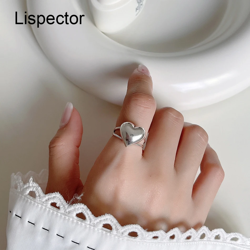 

Lispector 925 Sterling Silver Korean Simple Retro Double Layer Love Heart Rings for Women Minimalist Vintage Ring Couple Jewelry
