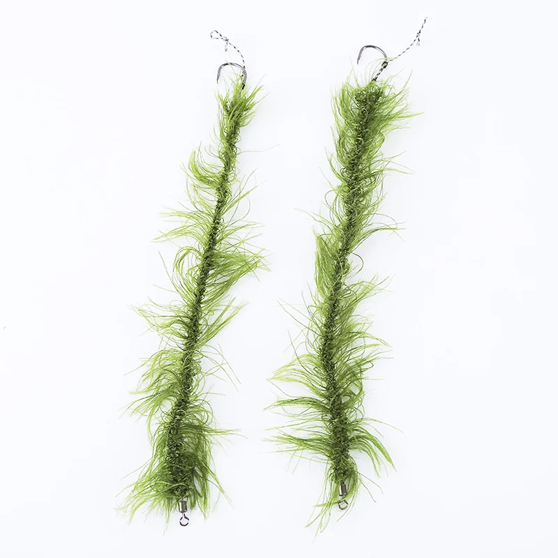 Hot Lifelike Terminal Tackle Fishing Hook Green Weed Hair Rigs Seaweed Line 