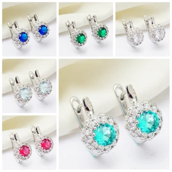 

6 Colors Round Cricle Earrings Cubic Zirconia Fashion Hoop Earrings for Women OL Style Jewelry 2019 New