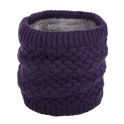 Зимний теплый шарф для женщин и мужчин, Одноцветный бархатный шарф с кольцом, шерстяной вязаный утолщенный флисовый вязаный шейный платок, шарф - Цвет: Темно-фиолетовый