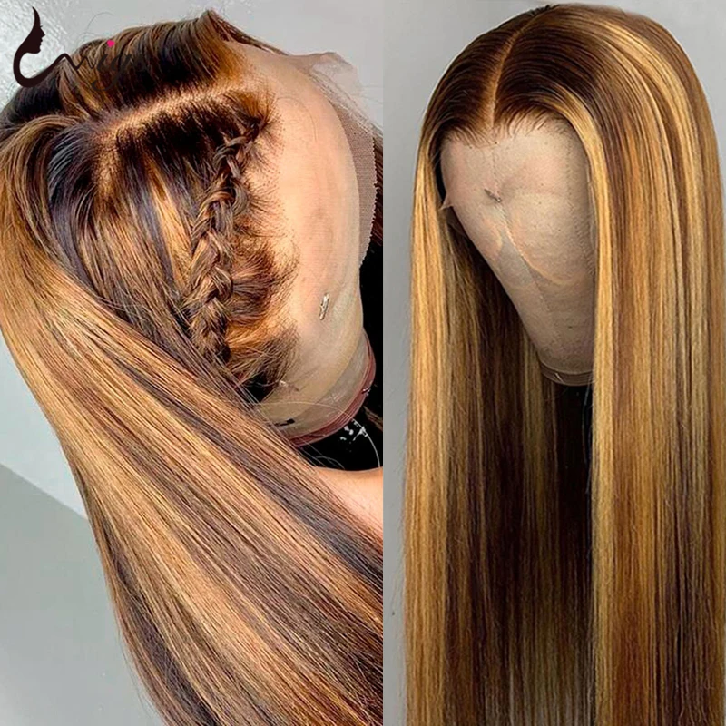 UWIGS 4/27 парик из хайлайтера 13x4 прямых волос 1B/27 красочных человеческих предварительно выщипанный бразильский