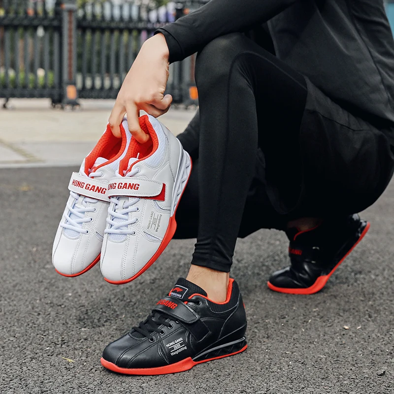 The cow leather Weightlifting Shoes Men's Squat Deadlift Shoes Women‘s Gift Elastic Band Gym Training Bodybuild