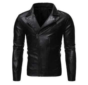 

2020 Spring New Casual Turn Down Collar Leather Motorcycle Jacket