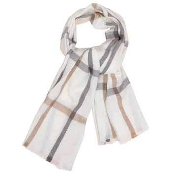 

1pc Double-sided Cashmere Padded Scarf White Grid Autumn and Winter Imitation Cashmere Scarf for Women (White)