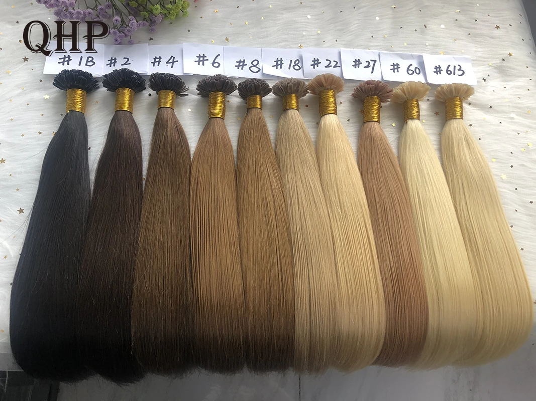 QHP U / Nail Tip Hair Extensions Capsules 100% Raw Virgin Human Hair Stick Pre Bonded Straight Brazilian Natural 50 pcs 1g/pc