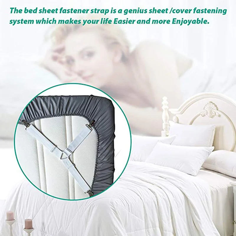 Bed Sheet Clips 4pc Bed Sheet Fasteners Straps Adjustable Elastic Mattress Cover