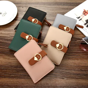 

Women Wallets Small Leather Purse Buckle Women Purse Ladies Card Bag Clutch Female Purse Money Clip Slim Wallet Two Folded PUBag