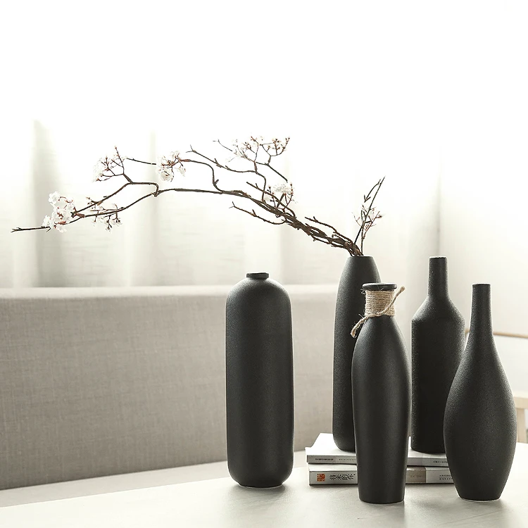 Nordic Vase Decoration Home Ceramics Vases Black Slender Hydroponics Flowers Arrangement Flower Pot Floral Desk Decorations