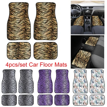 

4pcs Leopard PrintIing Universal Floor Mats for Car Interior Accessories Anti Slip Foot Mats Front Rear Auto Car Floor Carpet