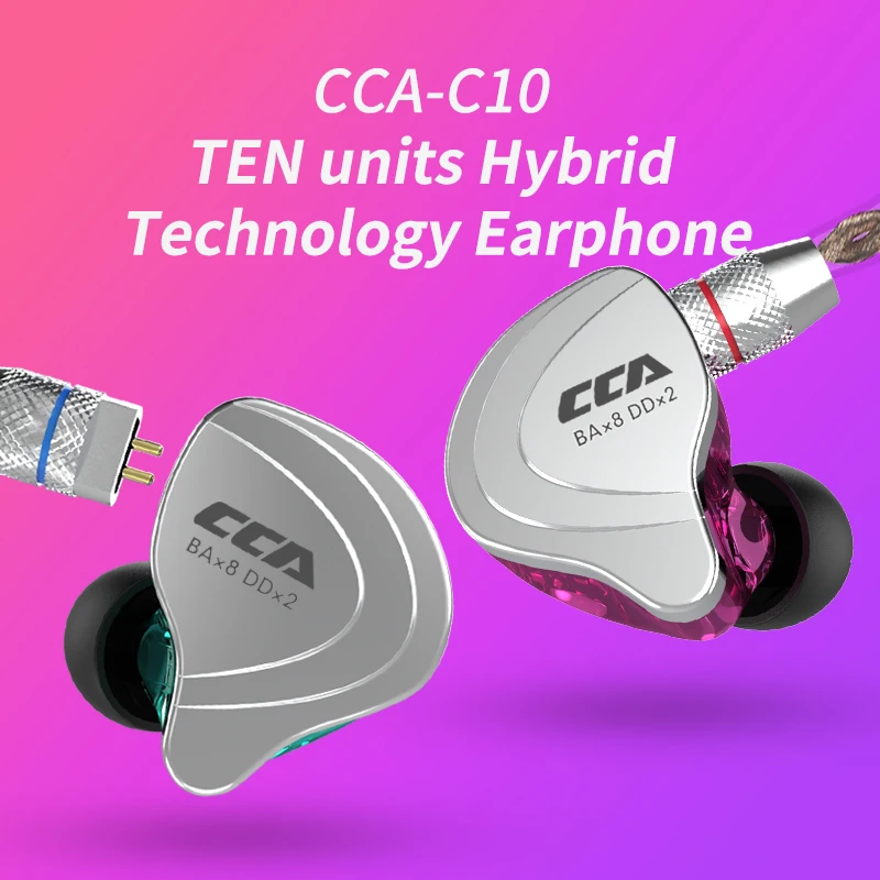 CCA C10 4BA+ 1DD гибридные наушники-вкладыши HIFI монитор DJ спортивные наушники для бега 5 приводов гарнитура съемный Отсоединяемый 2PIN кабель