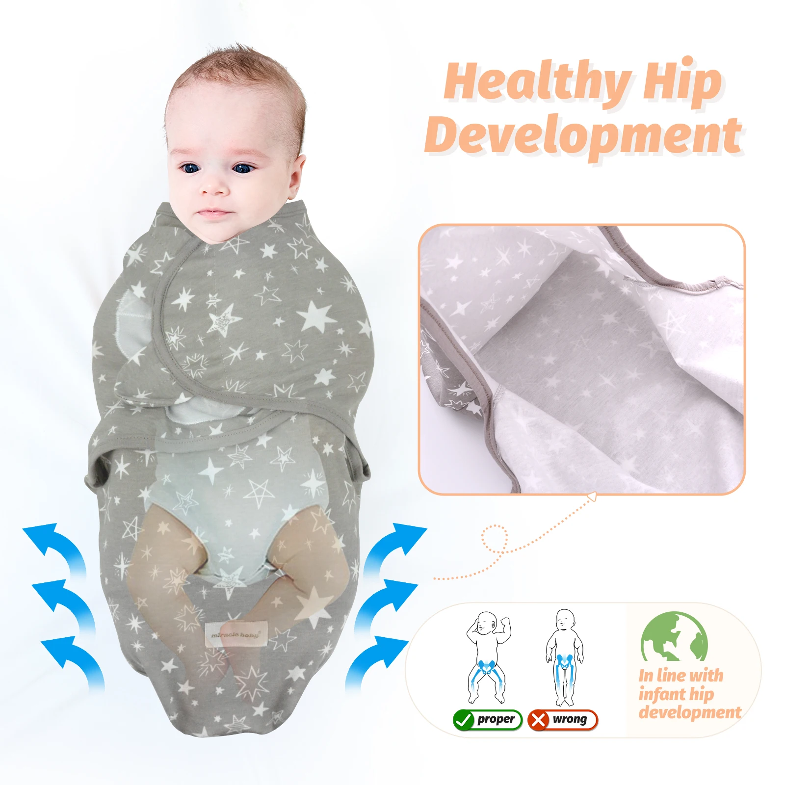3 pezzi Set neonato Swaddle avvolgere cotone bambino fasciatura sacco a  pelo busta neonato sacco a pelo biancheria da letto per 0-6 mesi