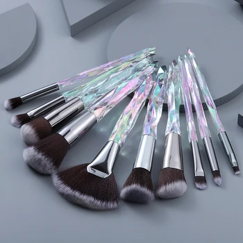 

10pcs Crystal Makeup Brush Maquiagem Brochas Face Mask Foundation Eyeshadow Eyebrow Lip Powder Fan Make up Brushes Set Cosmetic
