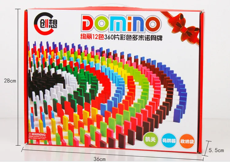 

360 PCs Wooden Children Game 12-Color Rainbow Switch Domino