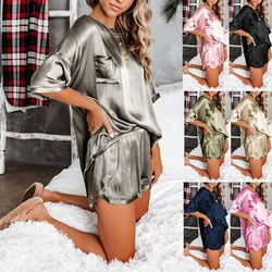 2021 Summer New Style, Solid Color Round Neck Short Sleeve, Home Suit, Two Piece Pajamas for Women Lounge Wear