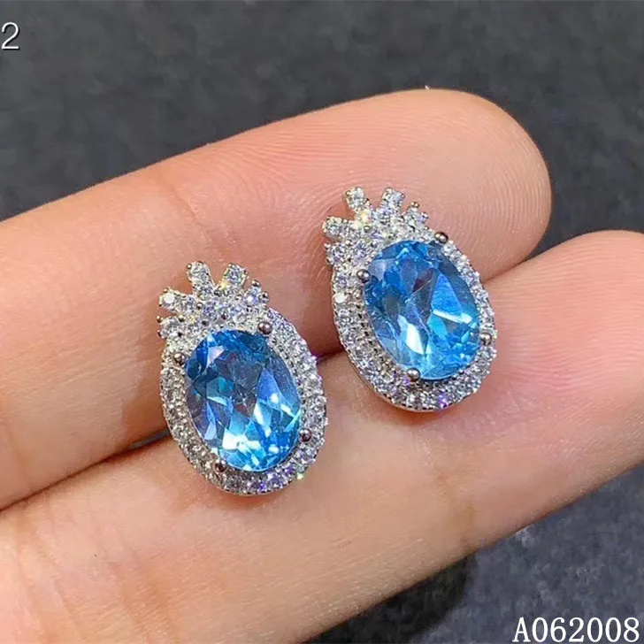 

KJJEAXCMY fine jewelry 925 sterling silver inlaid natural blue topaz ear studs noble ladies earrings support testing