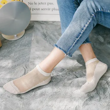 

Silk Socks Summer Sexy Chic Retro Glitter Gold Silver Transparent Silk Fashion Socks For Women