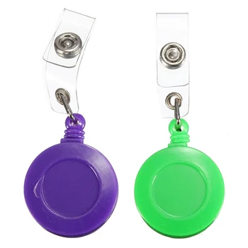 

2 Pcs Badge Holder Retractable Reel YOYO Clip Snap Button ID Card Key , Purple & Green