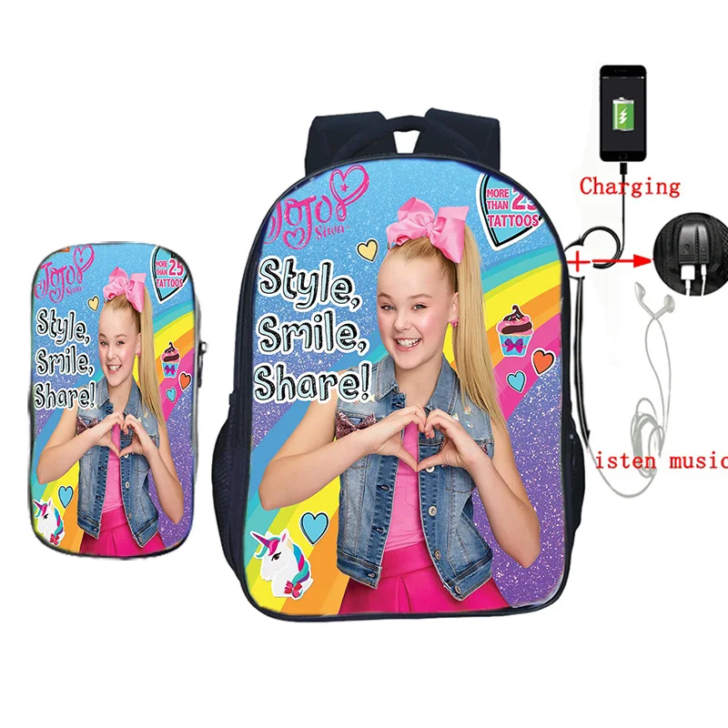 24 2 шт./компл. Jojo Siwa рюкзак usb зарядка школьные сумки для подростков девочек мальчиков ноутбук рюкзак для женщин мужчин повседневные дорожные сумки - Цвет: 24