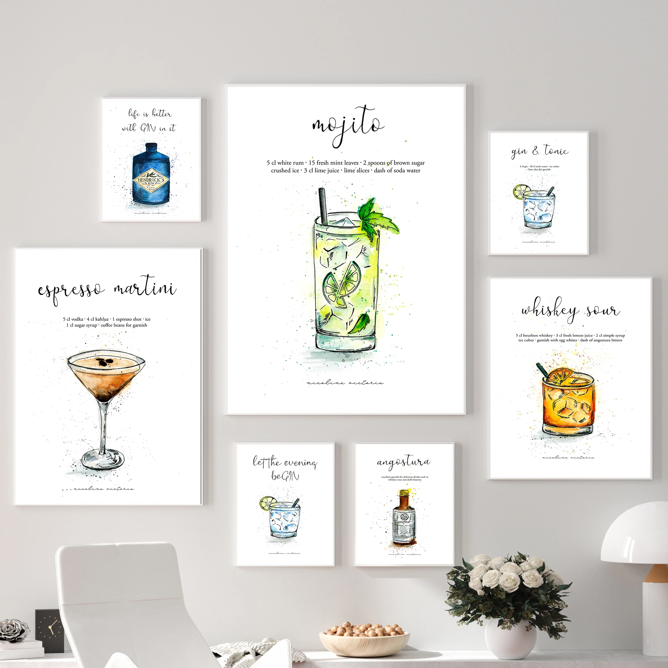 Vintage Gin & Tonic Tin Poster Wall Picture Decorazione Della Casa Retro Cuba Mojito Cocktail Canvas Art Prints Tiki Bar Kitchen Decor