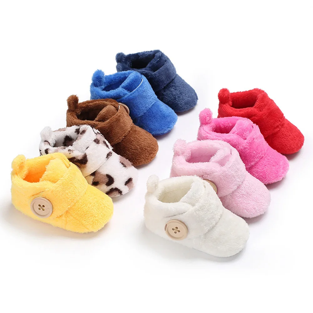 Ботиночки для новорожденных мальчиков и девочек; носки до щиколотки; теплые ботиночки из флока для малышей; хлопковые зимние мягкие Нескользящие Детские ботиночки