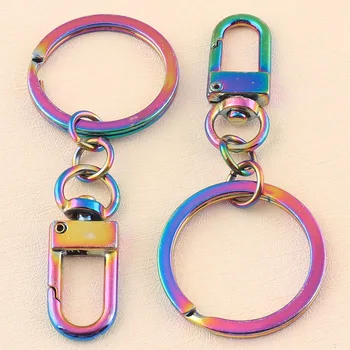 

6 pcs swivel clasp hook lobster claws with keychain rainbow metal snap hook key ring for bags accessories tools decoration DIY