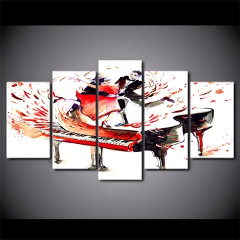 

5 Panel Canvas Art Abstract Piano Canvas Painting Printed Couple Dance Wall Picture Poster And Prints