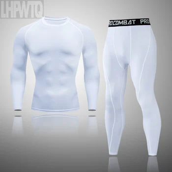 

High quality solid color Winter Mens long johns Thermal underwear set Compression Tight Thermal Shirt+ pants jogging suits men's