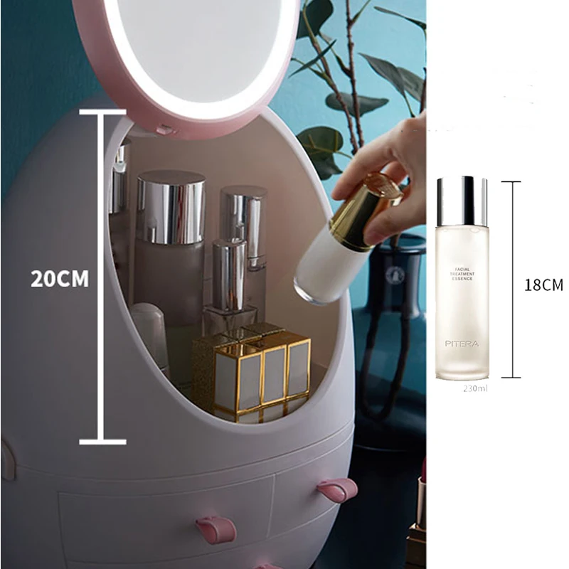 USB Перезаряжаемый чехол-органайзер для макияжа коробка для хранения косметики контейнер для ювелирных изделий пыленепроницаемый ящик водонепроницаемый зеркальный светодиодный светильник