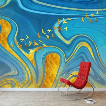 

Custom 3D abstract landscape creative gold foil bird background wallpaper mural