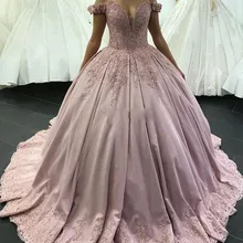 Gorgeous Quinceanera Ball Gown Dresses Off Shoulder Lace Appliques Beads Sweet 16 Princess Long Party Prom Evening Gowns