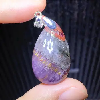 

Natural Cacoxenite Auralite 23 Purple Red 28x17x10mm Gold Rutilated Pendant Canada Water Drop Women Men Necklace Jewelry AAAAA