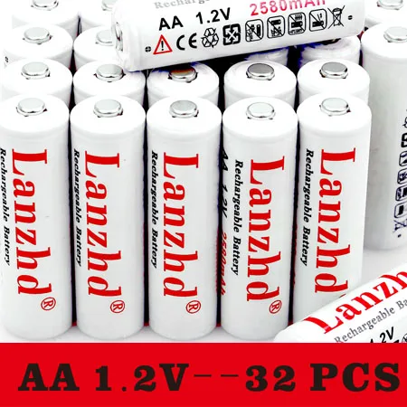 32 PCS-AA 4-40 шт) 1,2 V перезаряжаемые батареи AA 1,2 V AA 2580mAh 1,2 V Ni-MH для игрушка-фонарик предварительно нагреваемые батареи AA - Цвет: 32 PCS-AA