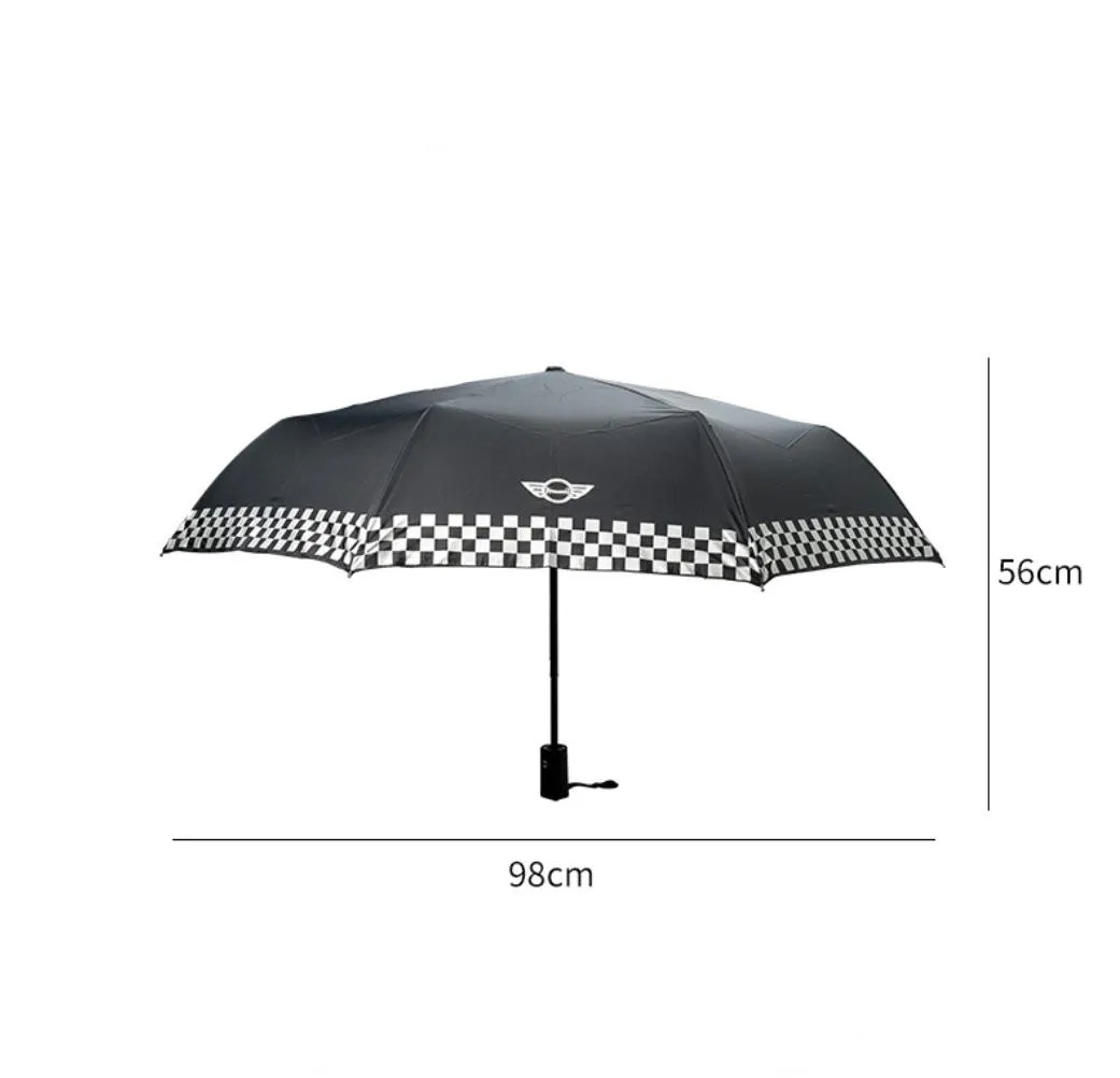 Suitable for BMW MINI Cooper Creative Sun Umbrella Black white grid Three-fold automatic folding Umbrella
