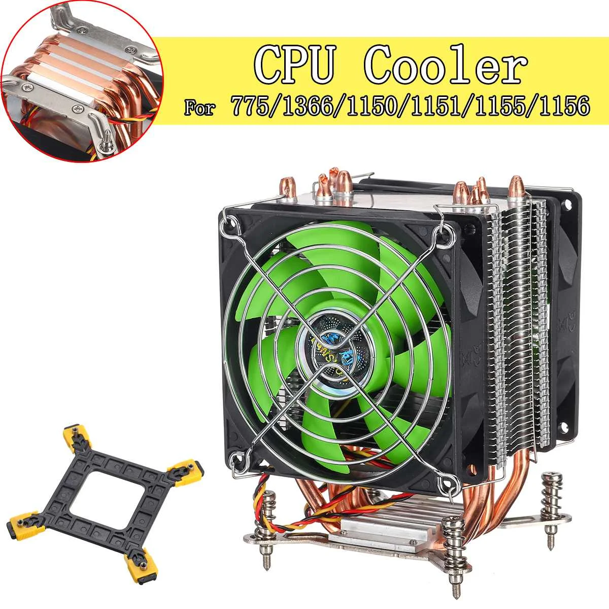 CPU Cooler Heatsink Radiator 4 Copper Heatpipes CPU Cooler Cooling Fan 3pin 90mm for Intel LGA 775/1366/1150/1151/1155/1156